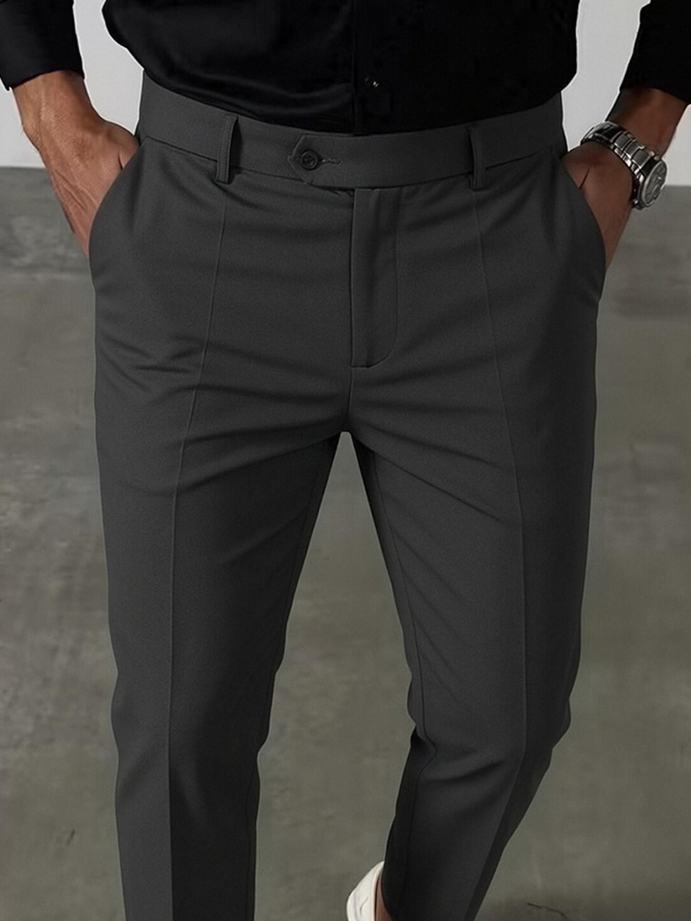 YYT1 Men's Business Casual Pleated Suit Pants, Slant Pockets, All-Season Easy-Care Trousers