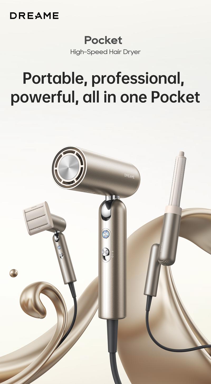 【Black Friday】DREAME Pocket Styling High Speed Hair Dryer Folding Travel Quick Dry Home Curly Hair Negative Ion Hair Dryer Blowdryer Hairdryer Fast Drying