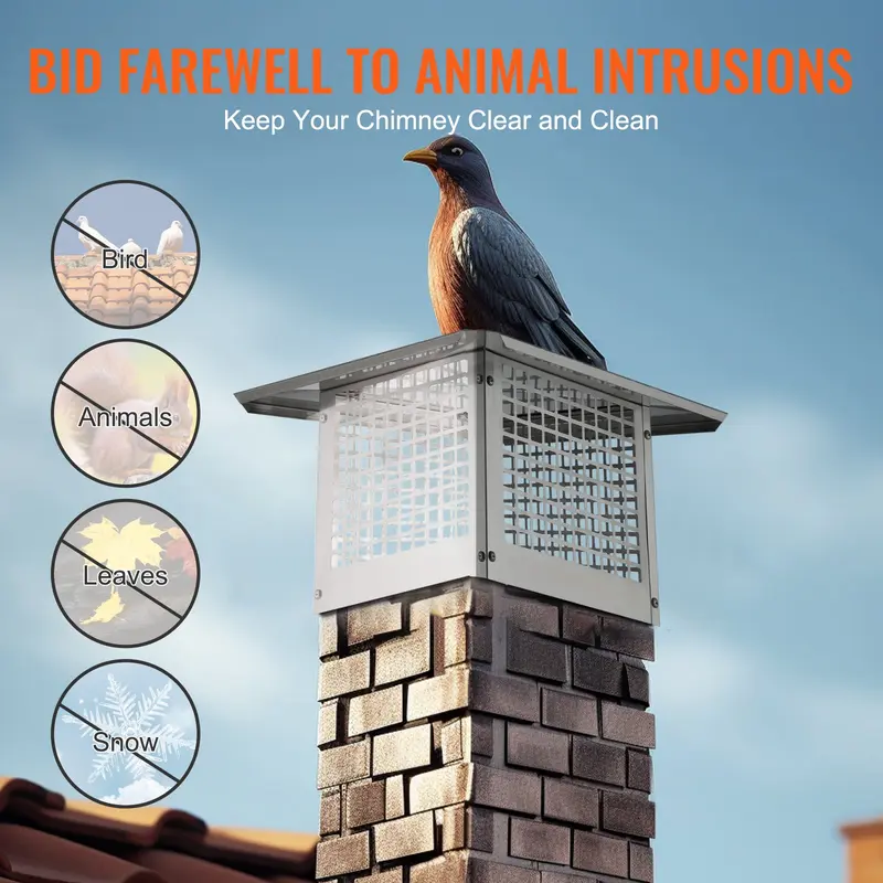 【toolupgrade】VEVOR Chimney Cap, 12x 12 inch, 304 Stainless Steel Fireplace Chimney Cover, Not Easily Toppled Practical Accessories Easy Installation, Fits Mesh Flue Covers Outside Clay Flue Shingles, Silver