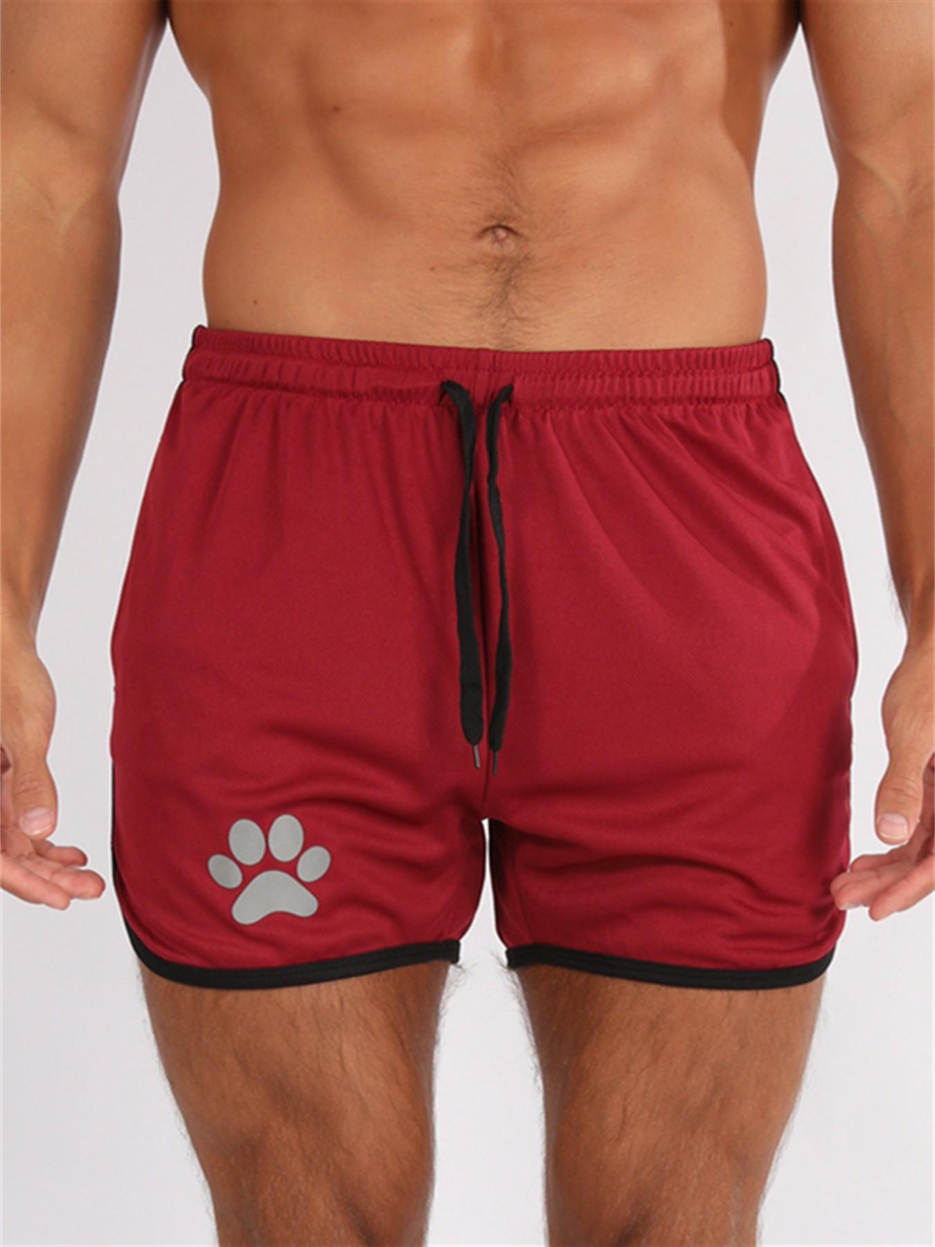 Men's Summer Running Shorts, Breathable Gym Sports Pants with Pockets, Outdoor Training Casual Daily Wear, Bear Print Three-Quarter Length