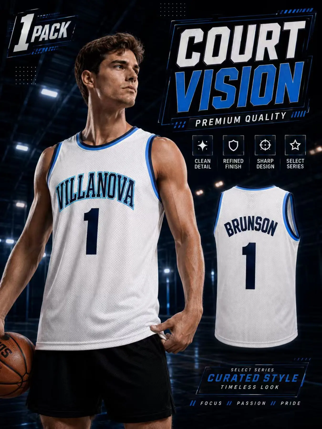 Villanova #1 Retro Basketball Jersey | Embroidered Mesh College Jersey for Men Women