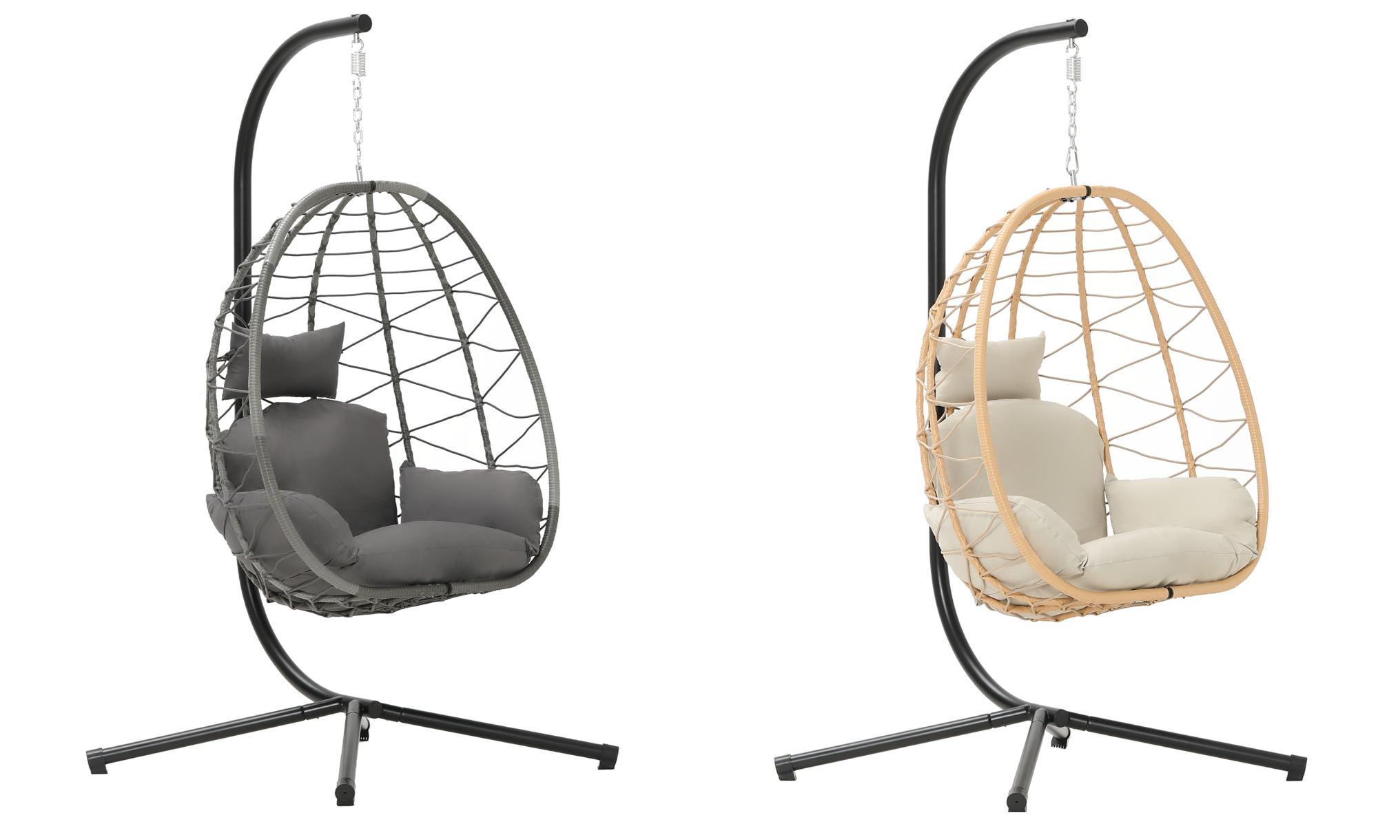Single Egg Chair with Stand- 350LBS Capacity, Swing Chair Hanging Chair Nest Basket, UV Resistant Removable & Washable Cushions for Bedroom, Balcony, Garden Patio Outdoor Furniture