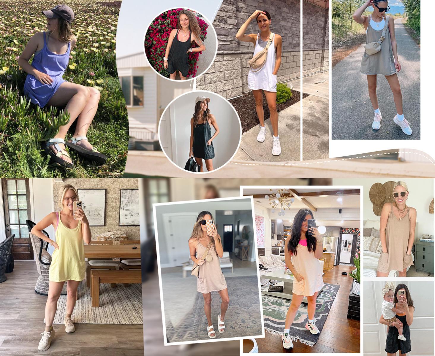 Kingapril Women's Summer Sleeveless Mini Dress Athletic Dress V Neck Spaghetti Strap Short Tennis Dress with Built-in Shorts