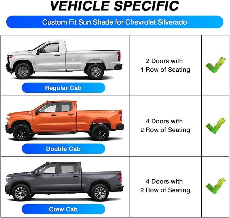 Canvcle Windshield Sun Shade for 1999-2025 Chevrolet Silverado 1500 Accessories Truck Extended Cab Sun Visor Protector Foldable Blocks 99% UV Rays Keep Car Cooler