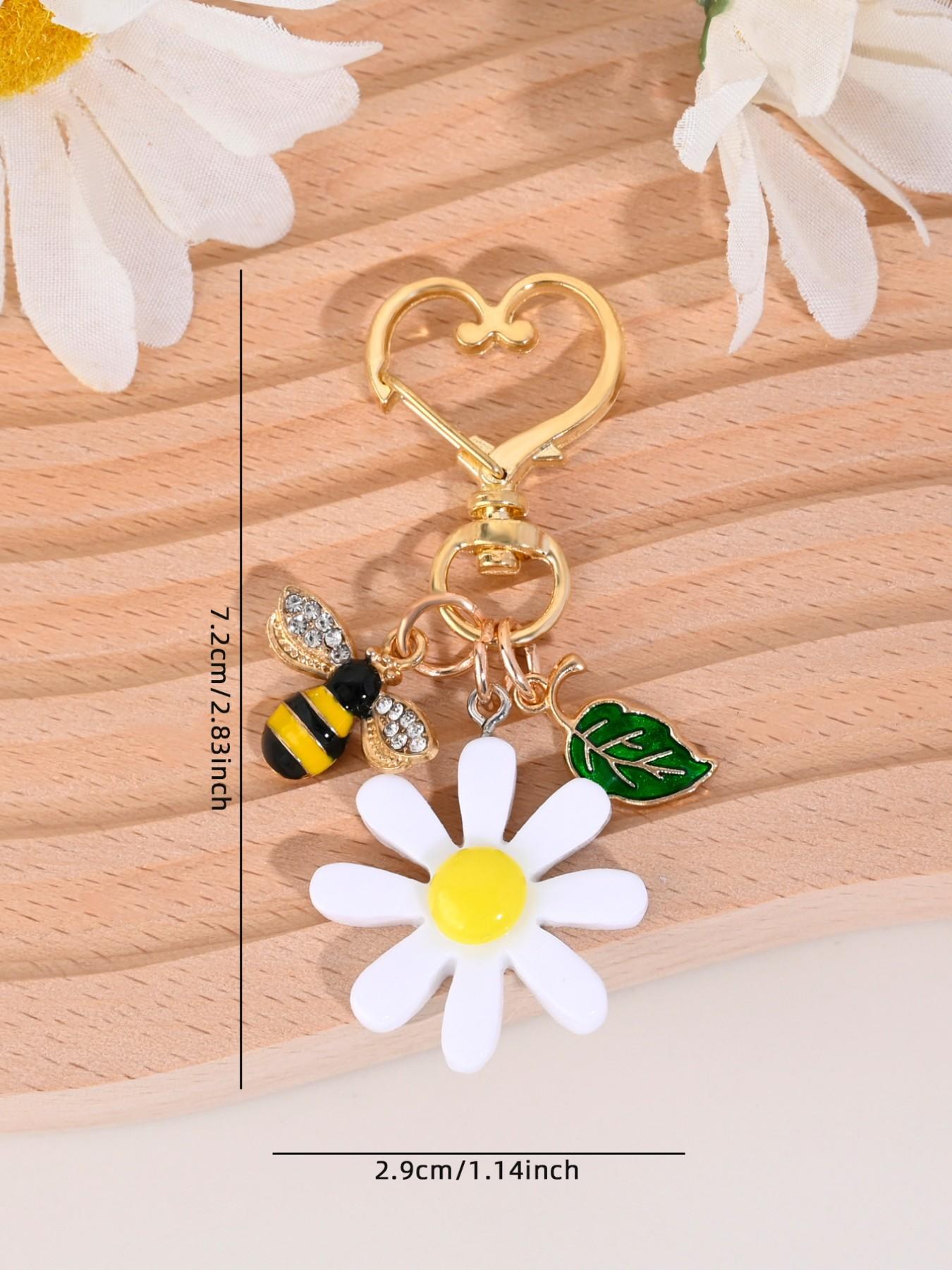 New Cute Natural Stone Bee Daisy Keychain, Perfect for Bags, Earphone Cases, Phone Covers, Car Decor, Holiday, Birthday Gifts