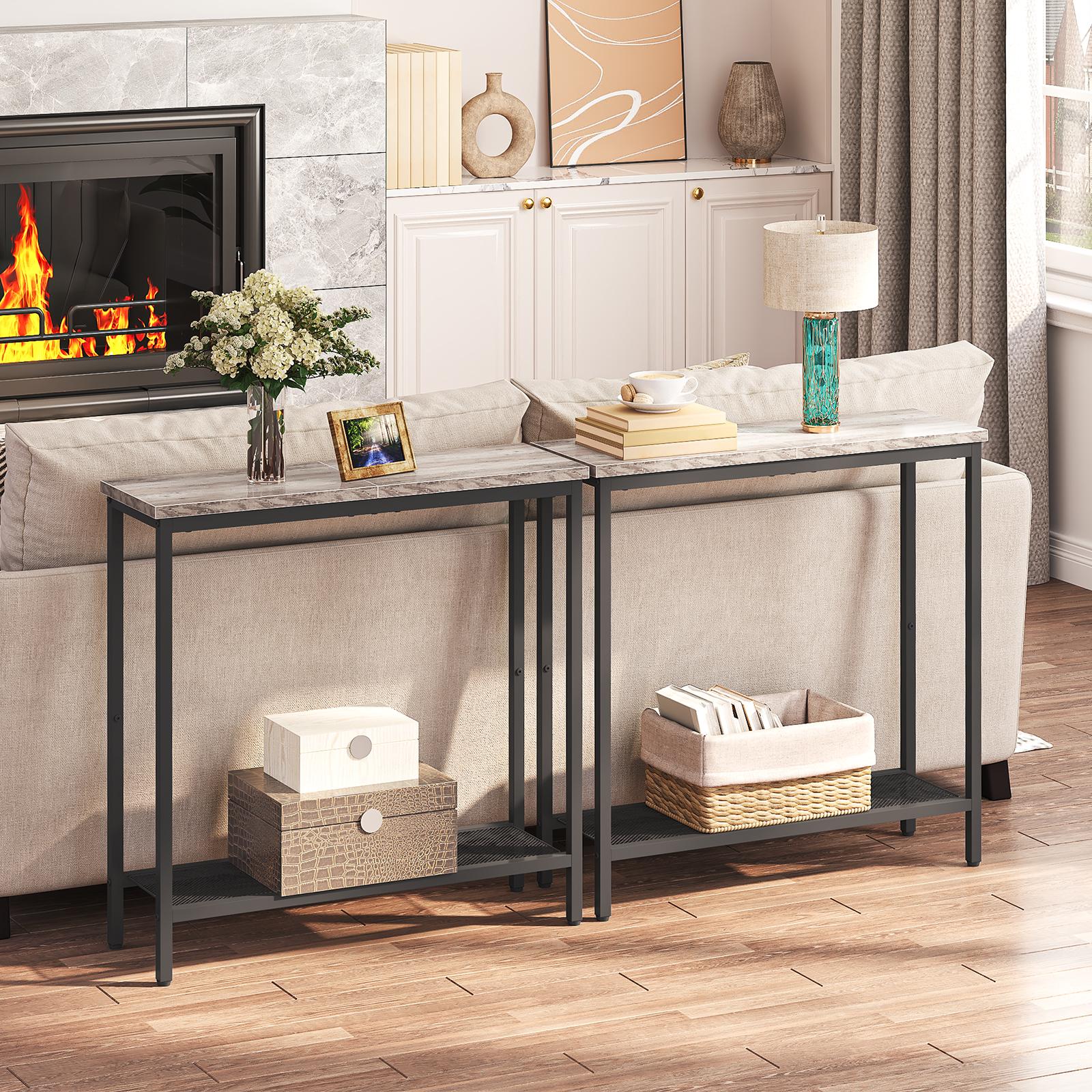 HOOBRO 29.5" Narrow Console Table, Small Entryway Table with Shelf, Thin Side Table for Living Room, Greige and Black Hallway Table HOOBRO 29.5" Narrow Console Table, Small Entryway Table with Shelf, Thin Side Table for Living Room, Greige and Black Hallway Table