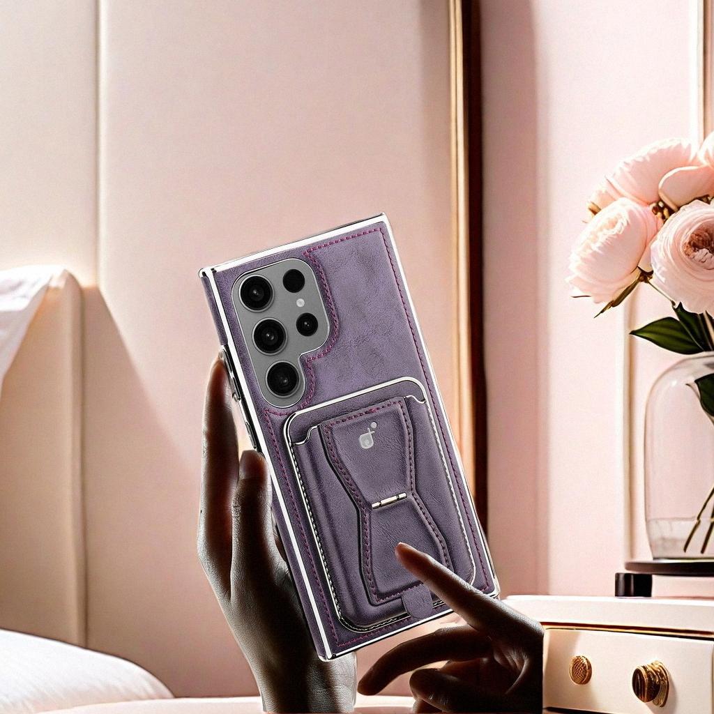 Rugged Wireless Magnetic Holder Phone Cases For S24/23/22 Ultra Men Business Leather Shockproof Cover With Card Slots