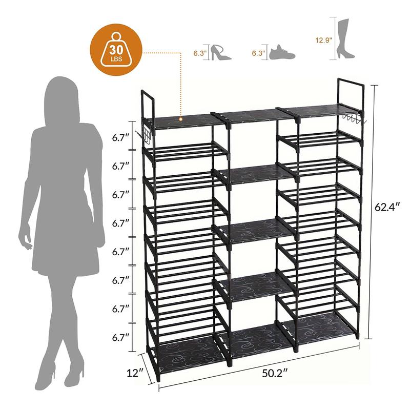 MENOLANA 9 Tiers Shoe Rack Organizer,50-55 Pairs, Stackable Metal Shelf with Hooks for Entryway, Shoe Racks for Bedroom Closet,New Year Gifts ,Deals for you days