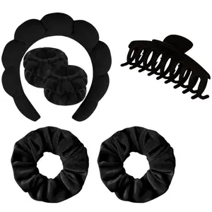 6-Piece Puffy Spa Headband and Wristband Set Hair Tie Hair Clip Bubble Headband Set for Washing Face Skin Care Makeup Trendy Hair Accessories