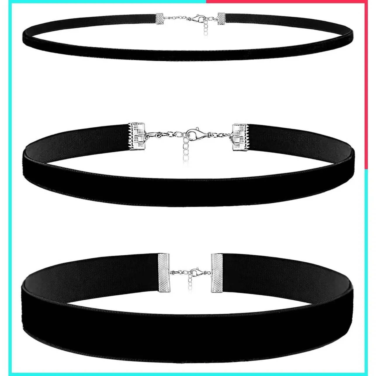 3 Pack Black Velvet Choker Necklaces