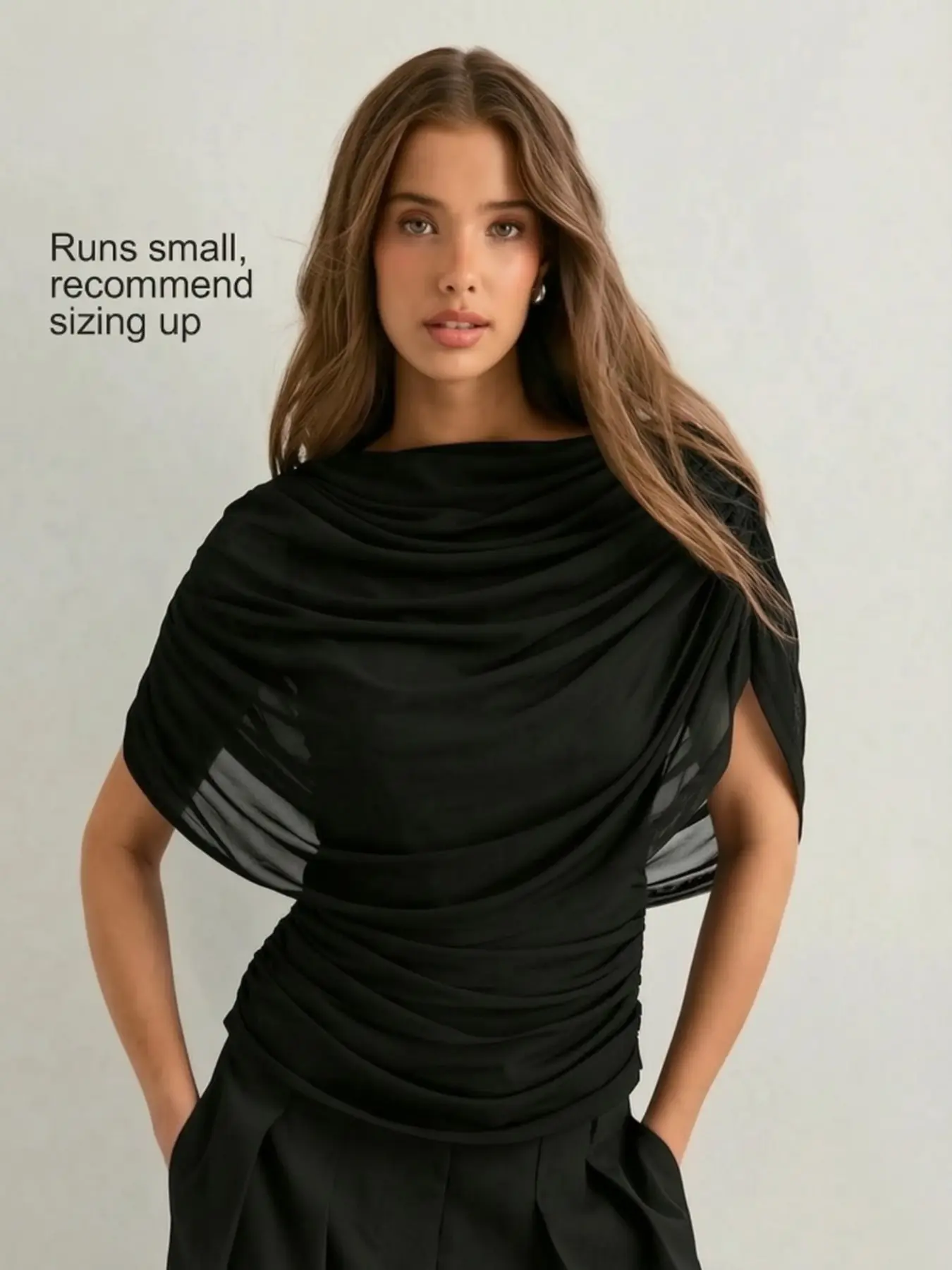 Women's Fashion Sheer Ruched Mesh Top, Drape Design Urban Style, Perfect for Daily Wear or Outdoor, Versatile Stylish Item