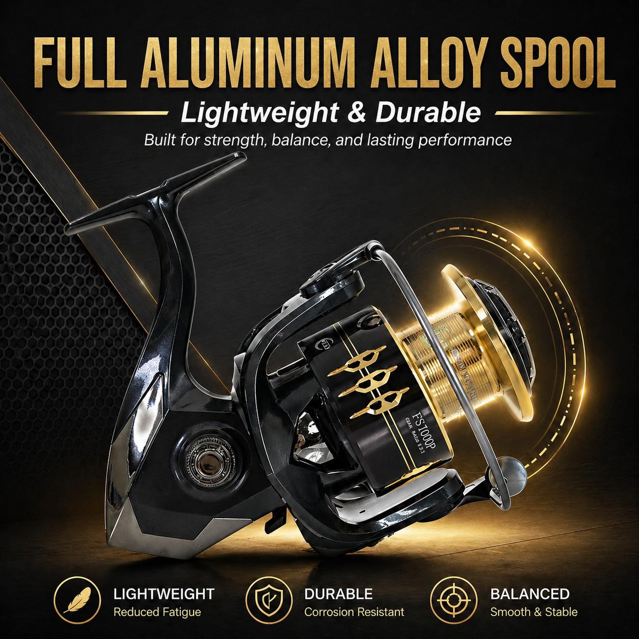 MBLN Saltwater Spinning Reel, Full Metal Spool Handle, Long Cast Fishing Reel, Durable Fishing Equipment, Ideal for Anglers