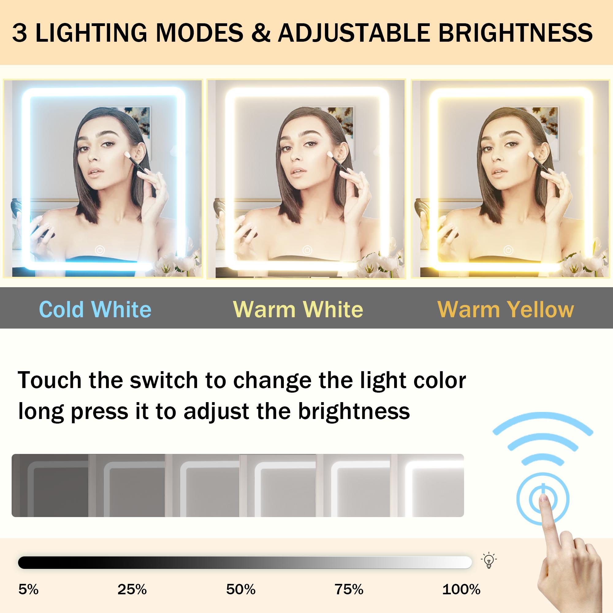 Vanity Desk with Mirror and Lights, with Power Outlet and LED Jewelry Cabinet Modern Capacity Makeup Vanity with 7 Drawers, Makeup Table for Bedroom,Makeup Room,White