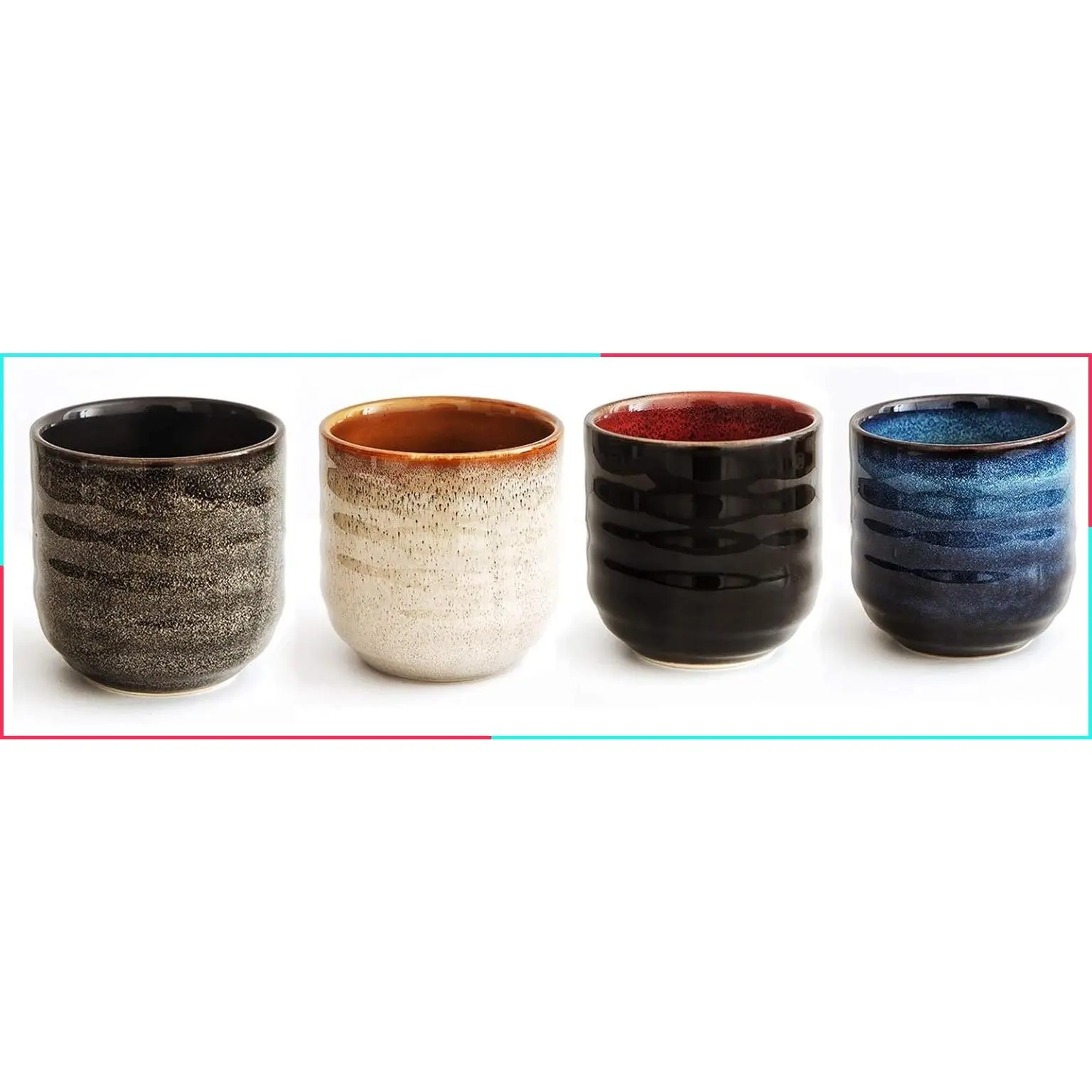Japanese Style Ceramic Tea Set, Coffee Cup, Yerba Mate Cup Set of 4 (4 Colors)