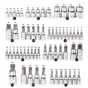 CASOMAN Master Torx Bit Socket and External Torx Socket Set, 60-Piece Set, S2 and Cr-V Steel，E4-E24, T6-T70,TT6-TT70,TP8-TP60 Hand Tools Wrench
