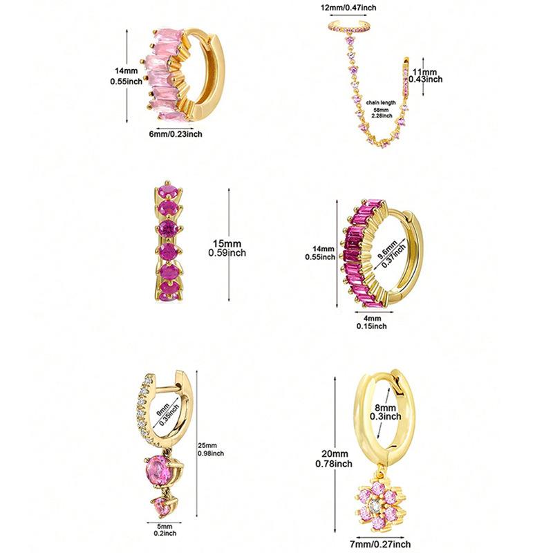 Pink Diamond Earring Set, Gold Plated Pink CZ Hoop Earrings Dangle Earrings, Y2K Stackable Ear Piercing Jewelry for Women