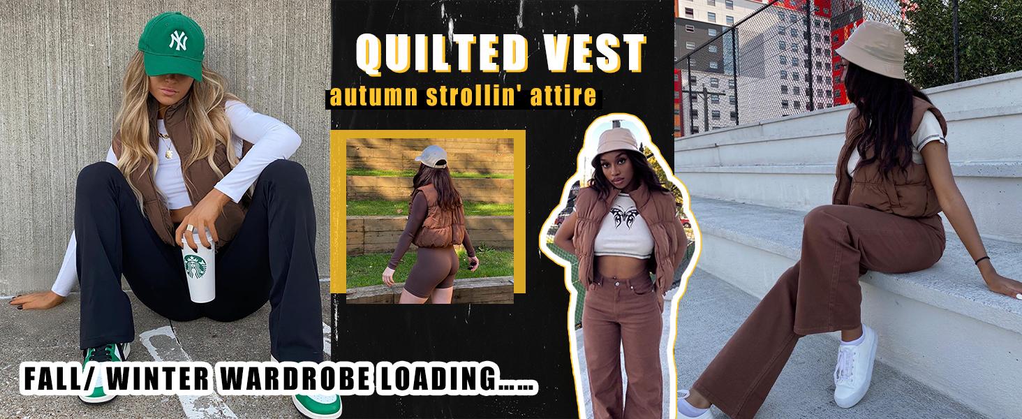 SCUSTY Women's Lightweight Sleeveless Cropped Puffer Vest Zip-Up Stand Collar with Gilet Pockets