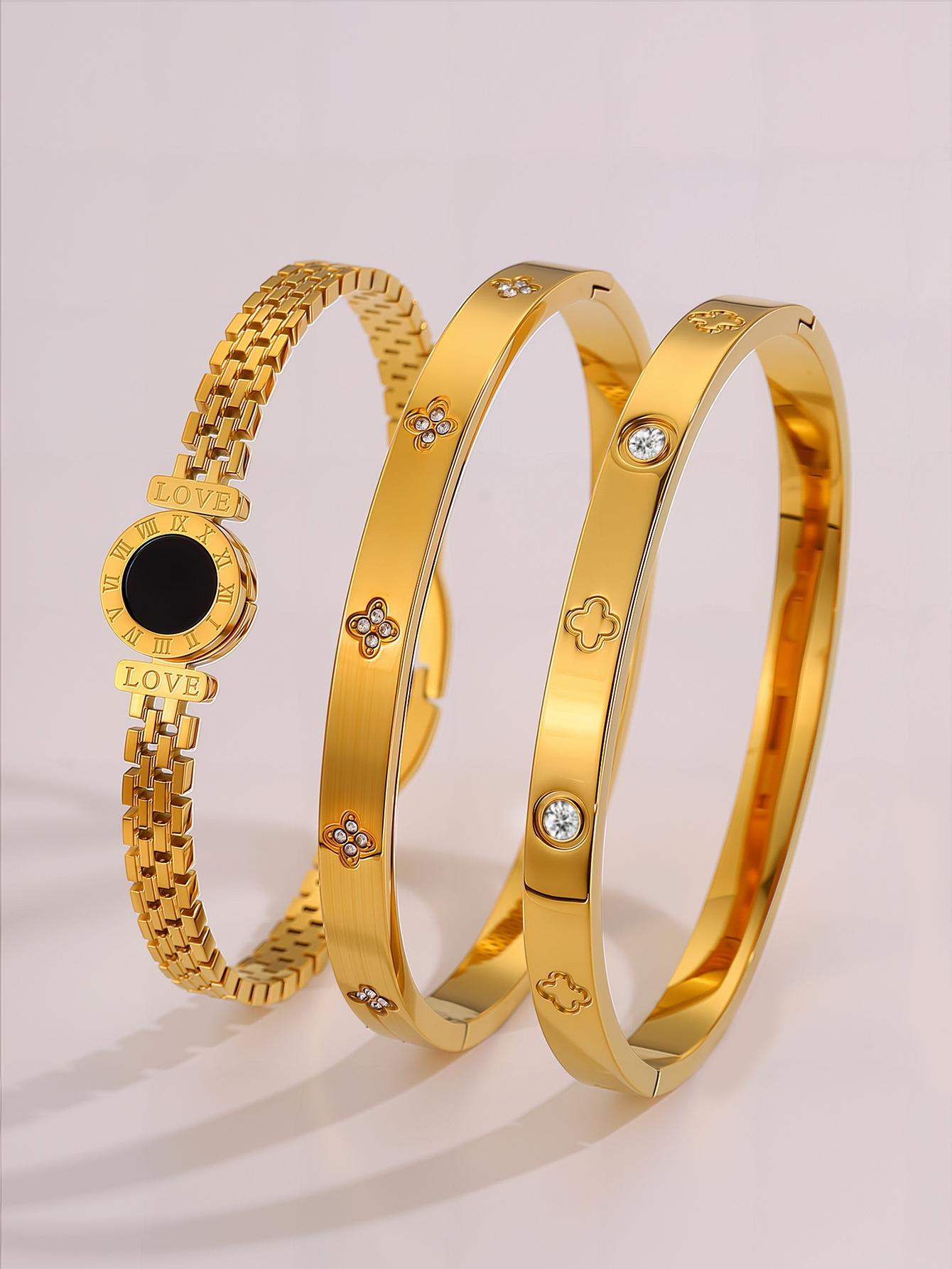 French Luxury Classic Bracelet Set, Stainless Steel Fashion Accessory, Perfect Birthday Gift & Vacation Wear, Casual Style