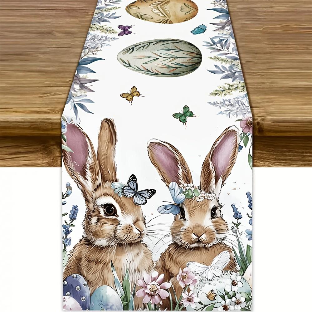 1Pcs Easter Table Runner, Cute Rabbit Pattern, Charming Rabbit Pattern, Spring New Home Decor, Durable Polyester Material, Easy Maintenance, Versatile Home Use, Suitable for Dining Room Kitchen TV Cabinet