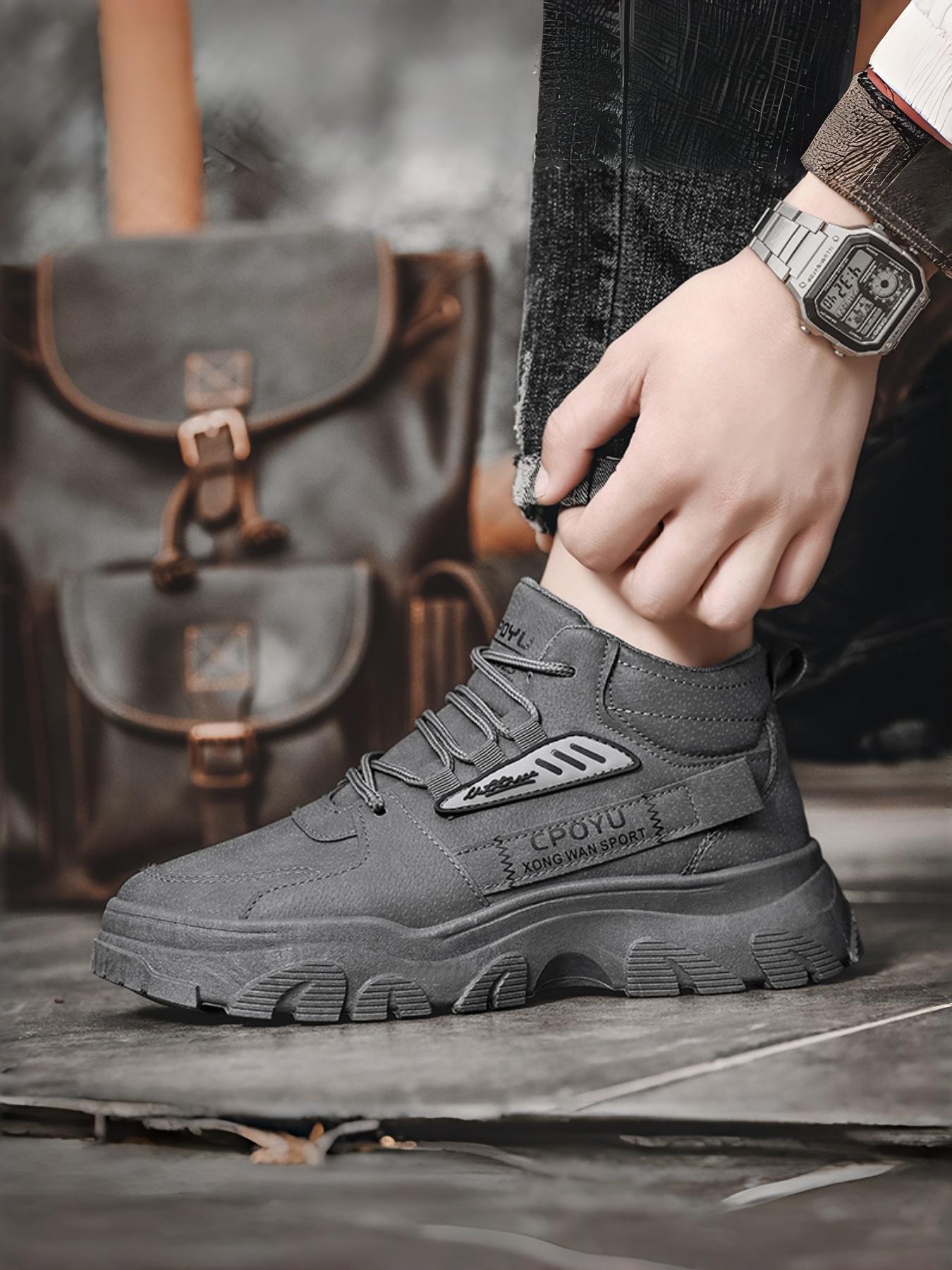 Mens Chunky Platform Work Boots | Waterproof Leather Ankle Boots | Urban Outdoor & Hiking Shoes