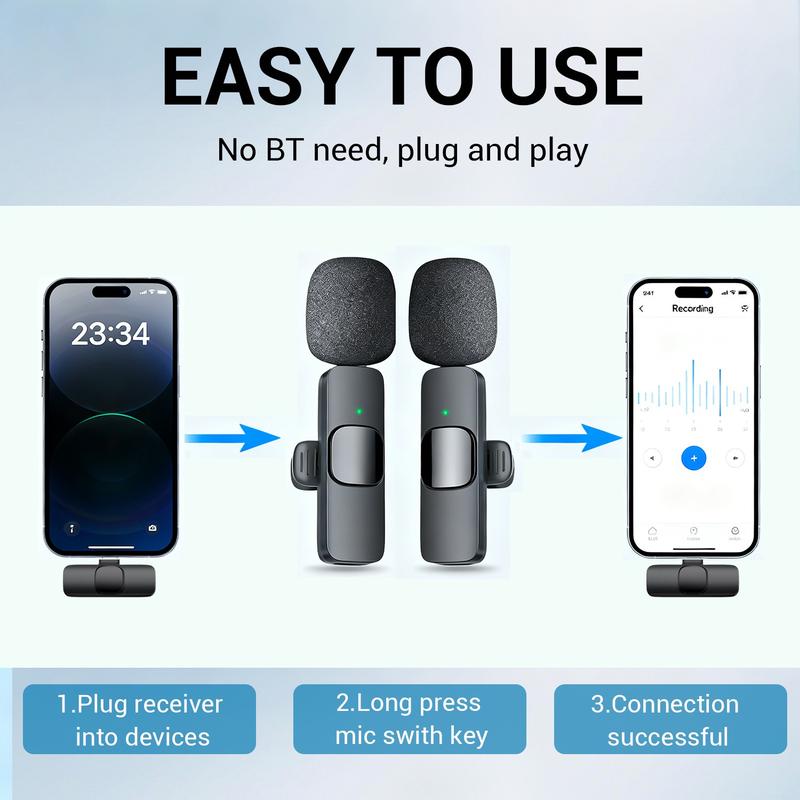 Wireless Lapel Microphone Noise Reduction for iPhone Android Plug-And-Play Professional Recording Phone Mic for Live Streaming Shorts Videos Tiktok Youtube Vlog Interview Online Classes Live Podcast Equipment