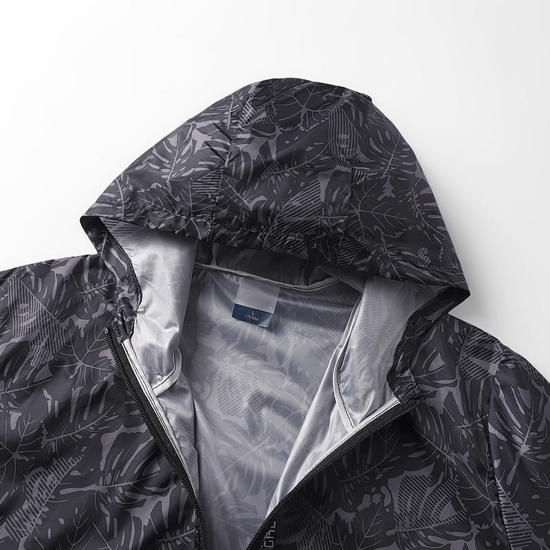 Summer Men's Casual Jacket, Zip Pocket Full-Zip Hooded Design, Maple Leaf Print, Lightweight Breathable, Sun Protection Jacket