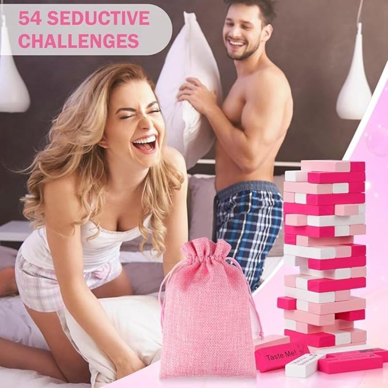 48 Piece Block Tower Jenga Game, Colorful Couple Dating Blocks, Romantic Date Night Challenge, Perfect Valentine's Day Gift, Wooden Block