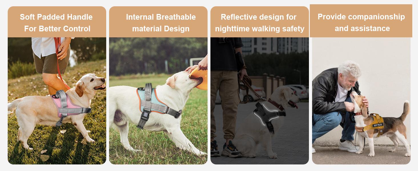 AUROTH No Pull Dog Harness Straps, Safety Harnesses for Dogs – Soft Padded Service Vest, Reflective, Adjustable, Easy On & Off – Ideal for Walking & Training, Fits Small, Medium & Large Dogs