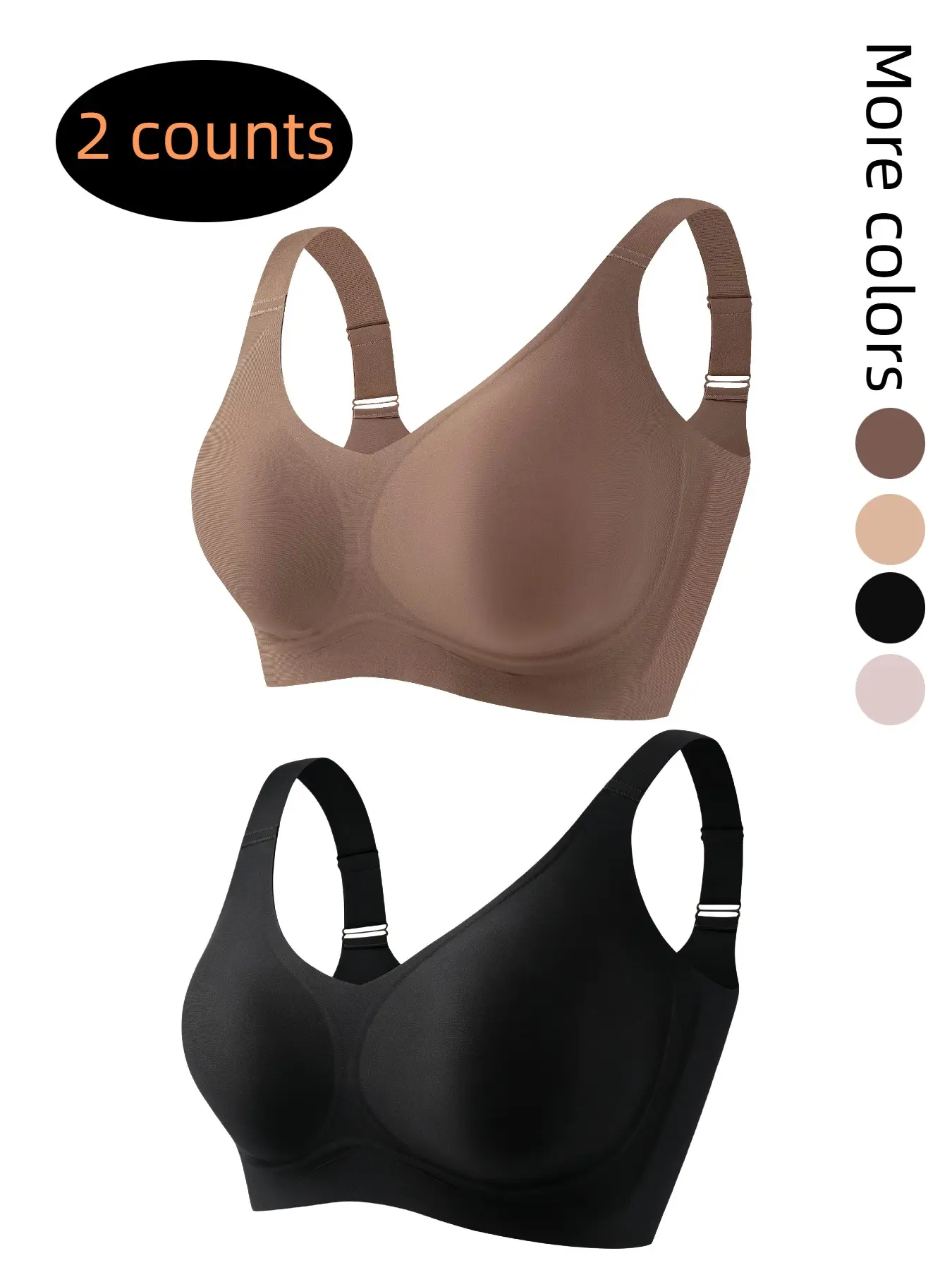 Two-Pack Women's Bras, Wireless Wide Straps, Comfortable Lifted Everyday Sports, High Value-For-Money, Perfect for Daily Wear