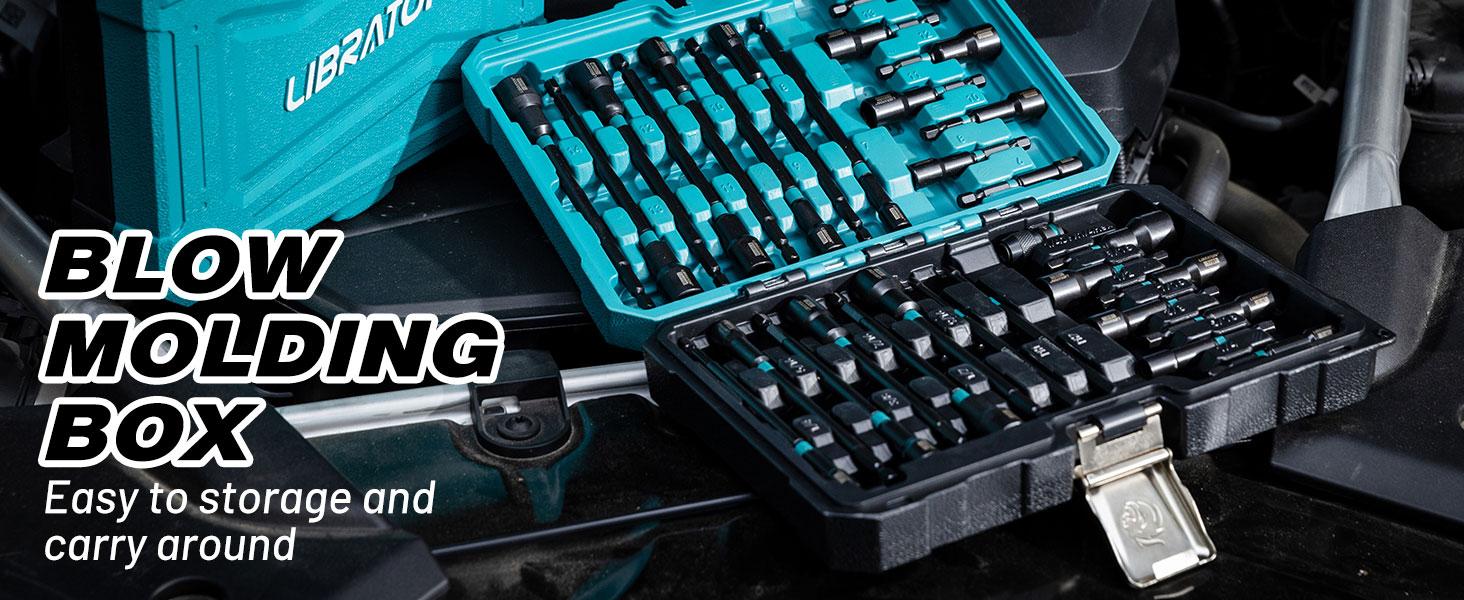 LIBRATON 31PCS Magnetic Nut Driver Set,fathersdaygift,  1/4" Impact Drill Driver Bit Set, Long Nut Drivers 6INCH, Metric & SAE Nut Drivers for Impact Drill, Socket Set, Impact to Hex Converter, PH1, PH2, Storage Box