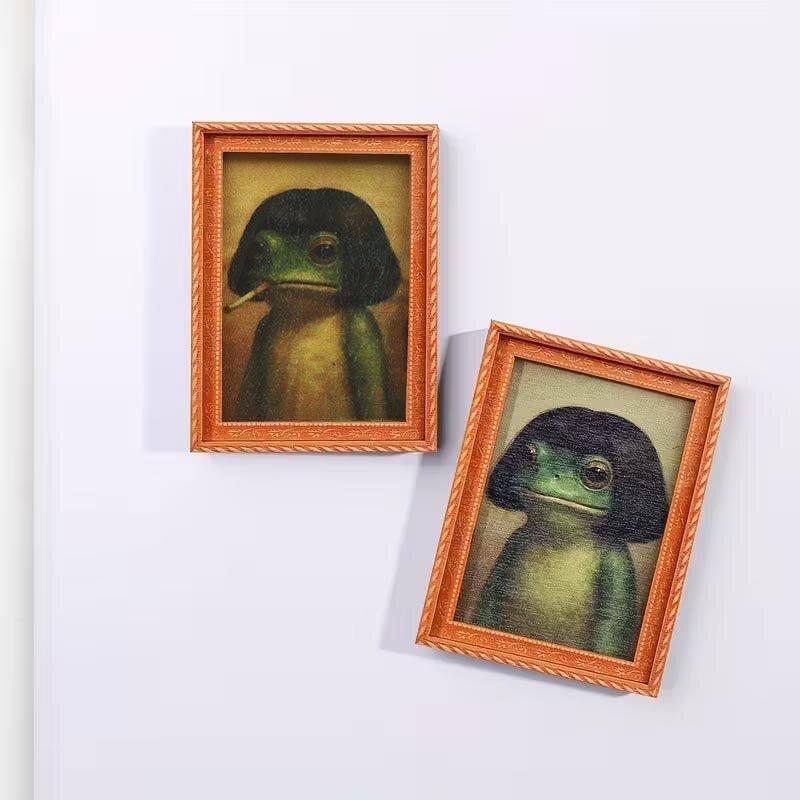 1pc Funny Fun Frog Refrigerator Stickers, Wooden Refrigerator Stickers, Whimsical Frog Refrigerator Stickers, Wooden Photo Frame Refrigerator Stickers, Magnetic Creative Refrigerator Stickers, Photo Frame Frog Refrigerator Stickers, Funny Gifts