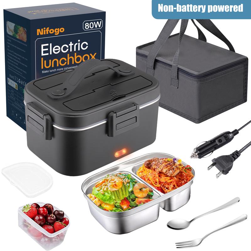 Deals for You Days Electric Lunch Box Portable Food Heater for Adults，80W Food Insulated Lunch Box 1.5&1.8L Stainless Steel Container & Bag 12V/24V/110V Car/Truck/Work with Stainless Steel Container, Fork & Spoon & Bag