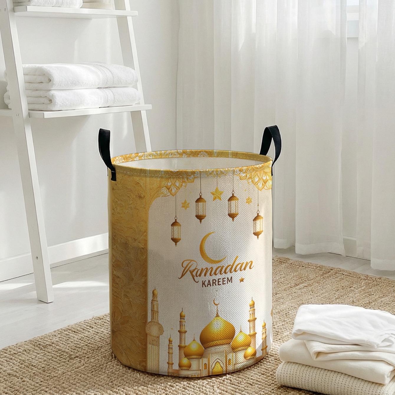 Castle Print Laundry Basket with Handle, Durable Halloween Home Foldable Dirty Clothes Storage, Large Capacity Toy Organizer