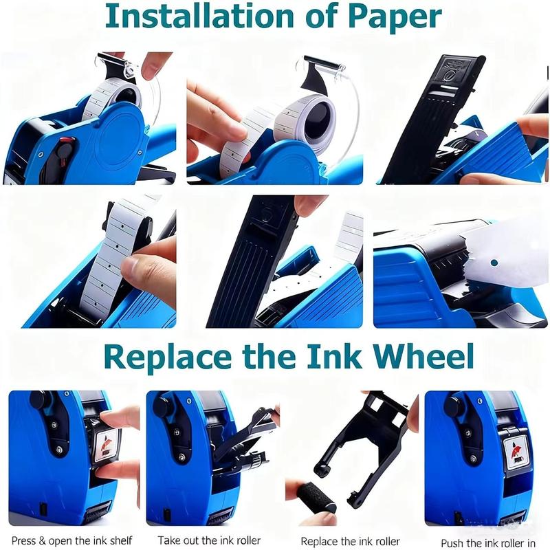 1 pcs MX-5500 8 Digits Price tag Blue/ Red Stick Device with 5000 Sticker Labels and 2 Ink Refill, Label Maker Portable Label Printer Pricing Stick Device Kit Numerical Tag Stick Device for Office, Retail Shop, Grocery Store, Garment