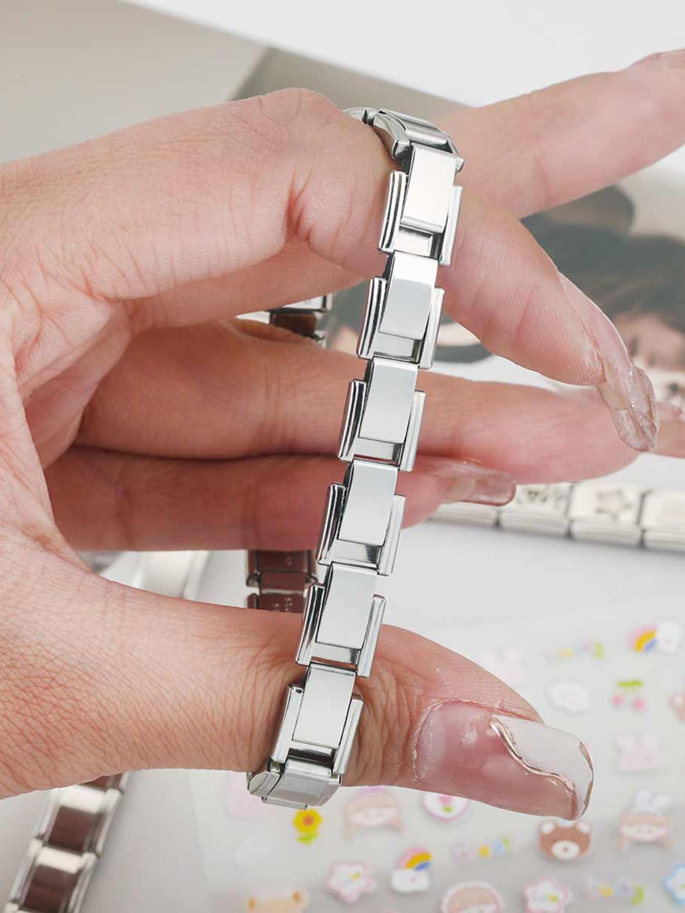 DIY 304 Stainless Steel Charm Bracelet, Modular Links with Cartoon/butterfly/heart Stickers, Customizable Women's Bracelet, Hypoallergenic & Fade-Resistant