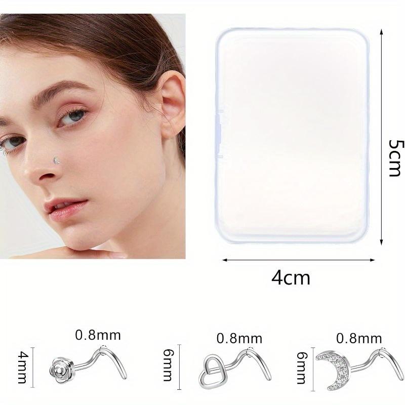 44PCS Hypoallergenic Nose Rings Set Surgical Stainless Steel Body Piercing Jewelry with Moon Star Heart Butterfly Designs Unisex Accessories for Women Men