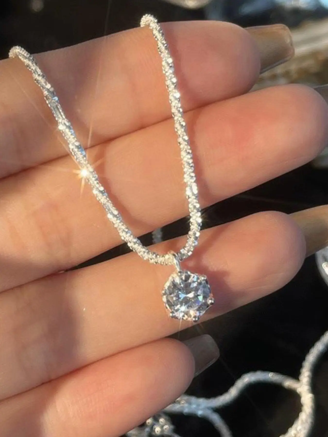 Elegant Zircon Necklace, Sparkling Rhinestone Design, Luxurious Style, Perfect for Back to School, College Fashion, Ootd Accessories