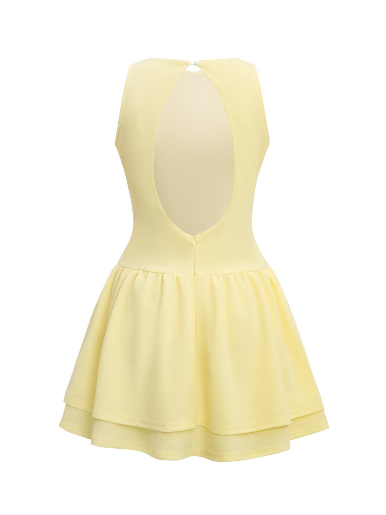 Sexy Backless Halter Neck Sleeveless Dress, Hollow Out Design, Layered Ruffle Hem, Short Casual Dress for Women