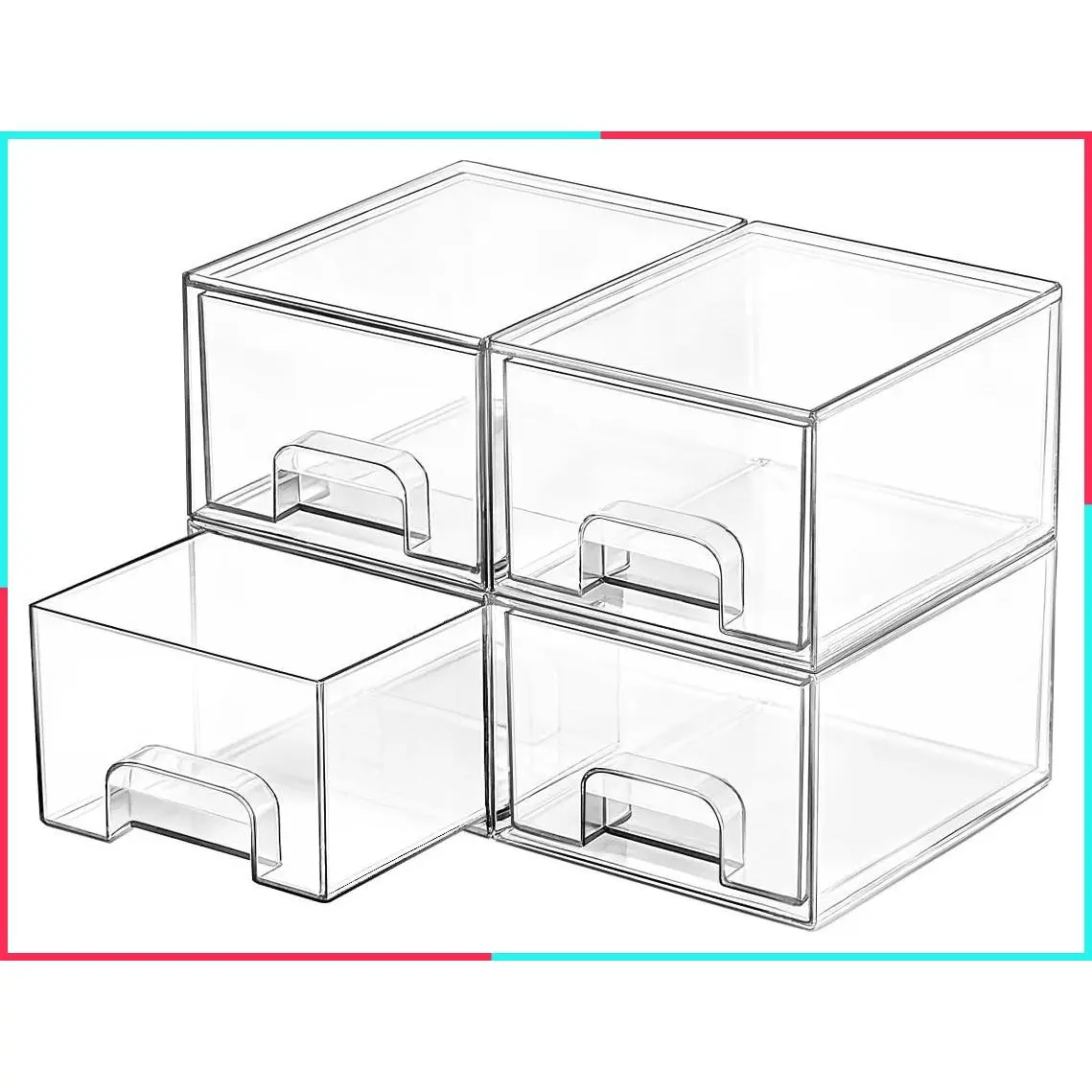 4 Pack Clear Stackable Storage Drawers for Narrow Spaces, Small Space-Saving Organizer