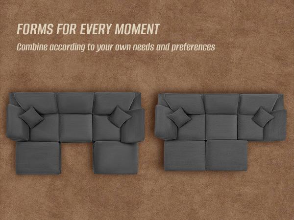 【2-7 Packages】112" -142‘’Cloud Sectional Couch, Boneless Couches for Living Room, L Shaped Couch with Convertible Ottoman, Modular Sectional Sofa with Deep Seat, Comfy Soft Cushions, No Assembly