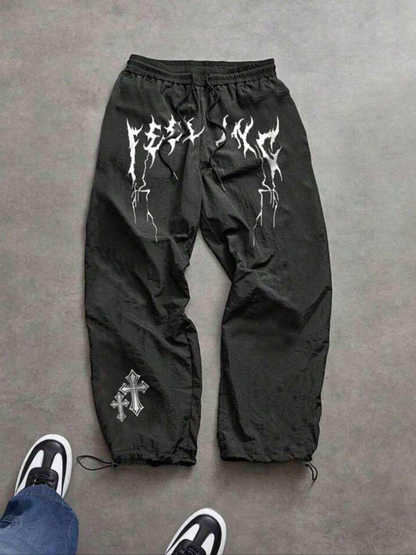 Men's Fashion Printed Casual Sports Pants, Adjustable Elastic Waistband, Lightweight Nylon Fabric, Perfect Gift for Husband Son Boyfriend, Casual Sport Trousers