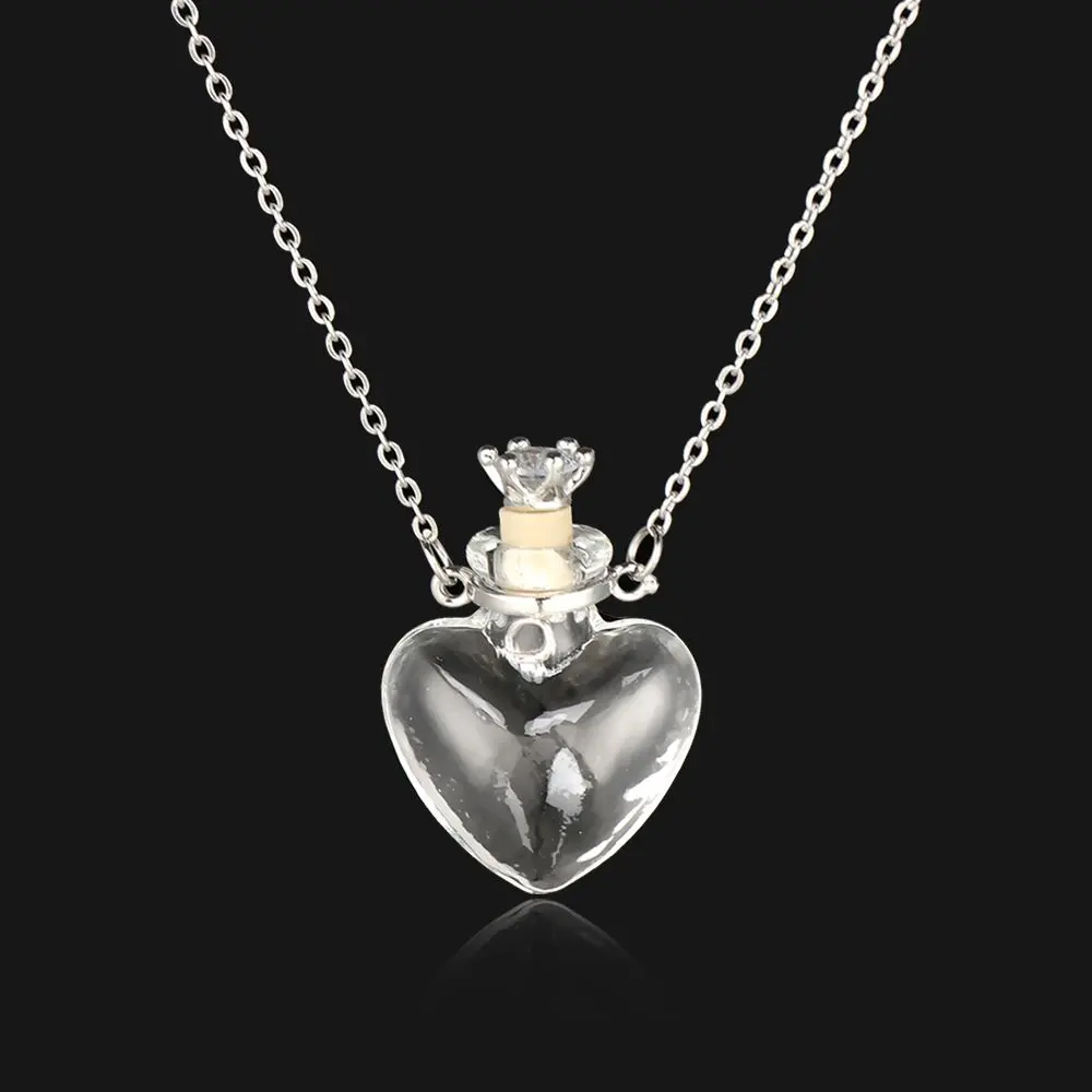 Glaze + Titanium Steel Openable Vial Necklace - 1 * Necklace (with a small dropper), Water Drop Heart Chain & Link, Crown Cork Wishing Bottle Pendant, Essential Oil Diffuser, Memorial Costume Jewelry Gifts