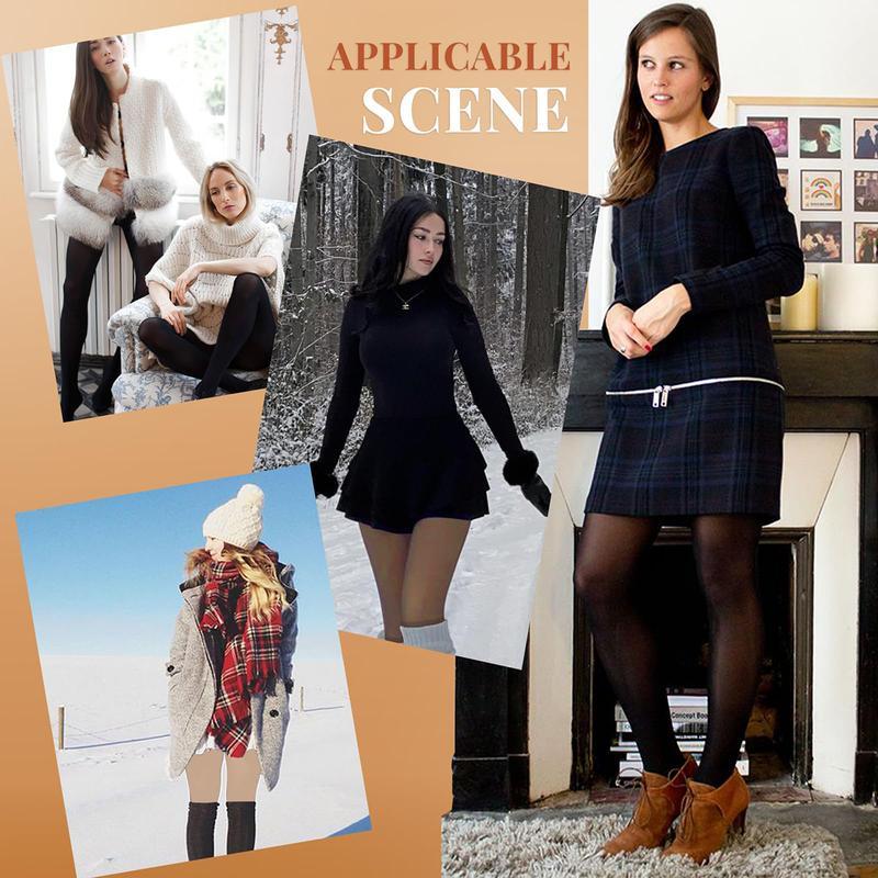 Women's High Waist Fleece-Lined Wool Tights Minimalist Black Leggings Plus Size Comfortable Thigh Highs for Autumn Winter