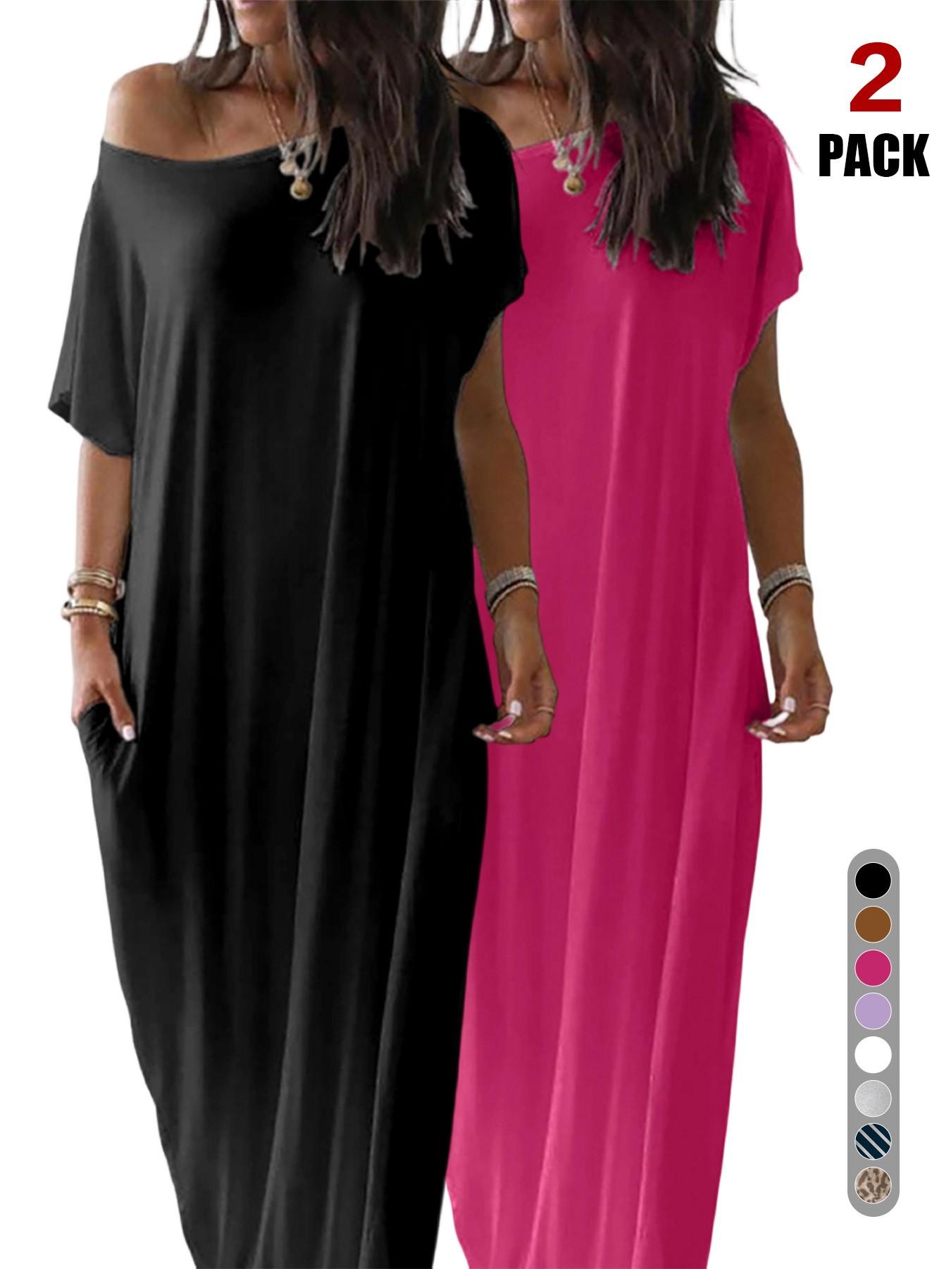 2026 Women's Solid Color Short Batwing Sleeve Loose Loungewear Dress, Soft Comfortable Casual Daily Wearing Nightdress, Versatile Ladies' Sleepwear for All Seasons