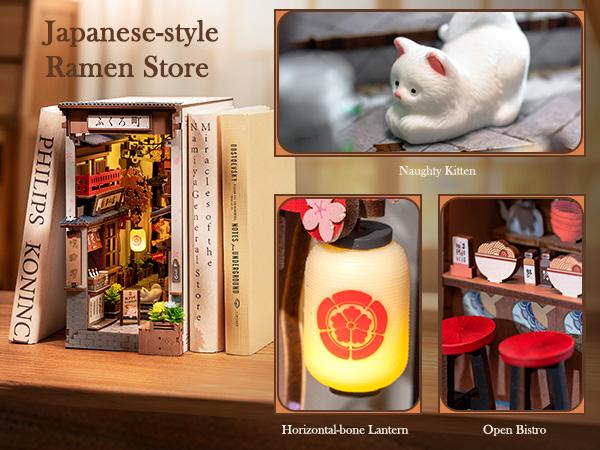 Rolife Book Nook Kit DIY Miniature House Kit for Adults 3D Wooden Puzzle Bookends Bookshelf Diorama Insert Dollhouse Creative Decorative Unique Gifts for Teens and Beginners (Sakura Wine Alley)