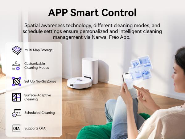 NARWAL Freo S Robot Vacuum and Mop Combo, 8000Pa Suction, 180 Days Hands Free, Self-Emptying Base, LDS Navigation, Obstacle Avoidance, Robot Vacuum Cleaner for Pet Hair & Hard Floors