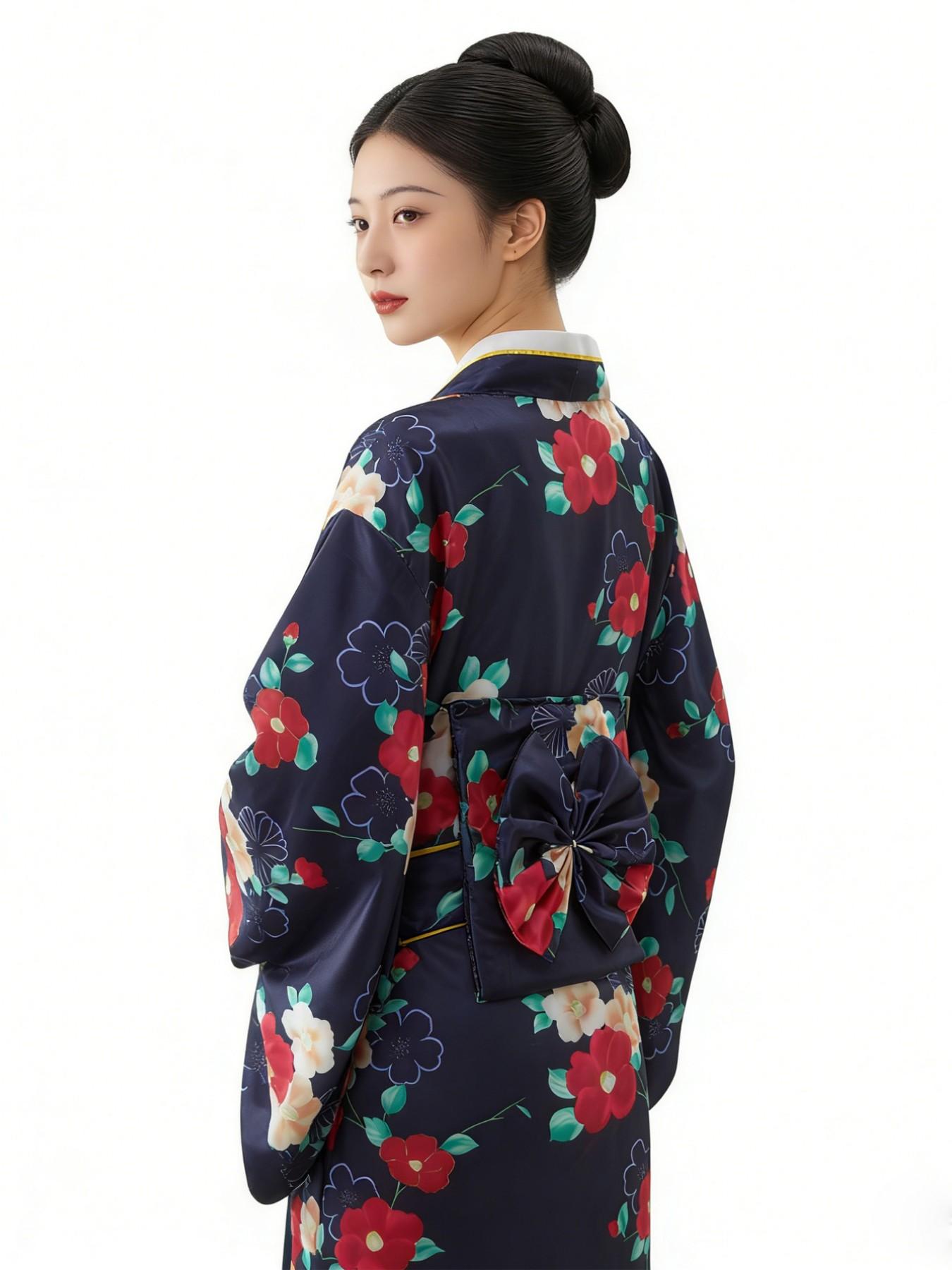 Satin Japanese Kimono for Women Traditional Geisha Inspired Yukata with Adjustable Obi Belt Elegant Oriental Dress for Festival Cosplay Party Photoshoot Wedding Guest Halloween Costume  Spring Sakura Outfit Cherry Blossom Festival