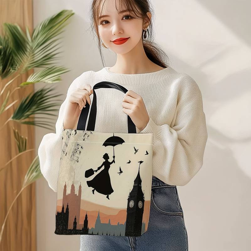 Printed Backpack with Umbrella, Bird, Cityscape Design, Durable Large Capacity, Ideal for Commuting, Parties, Beach Shopping, Travel, Daily Use