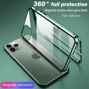Double Sided Glass Metal Magnetic Adsorption Case For iPhone 16 15 Plus 14 13 12 mini 11 Pro XS Max X XR Bumper Cover