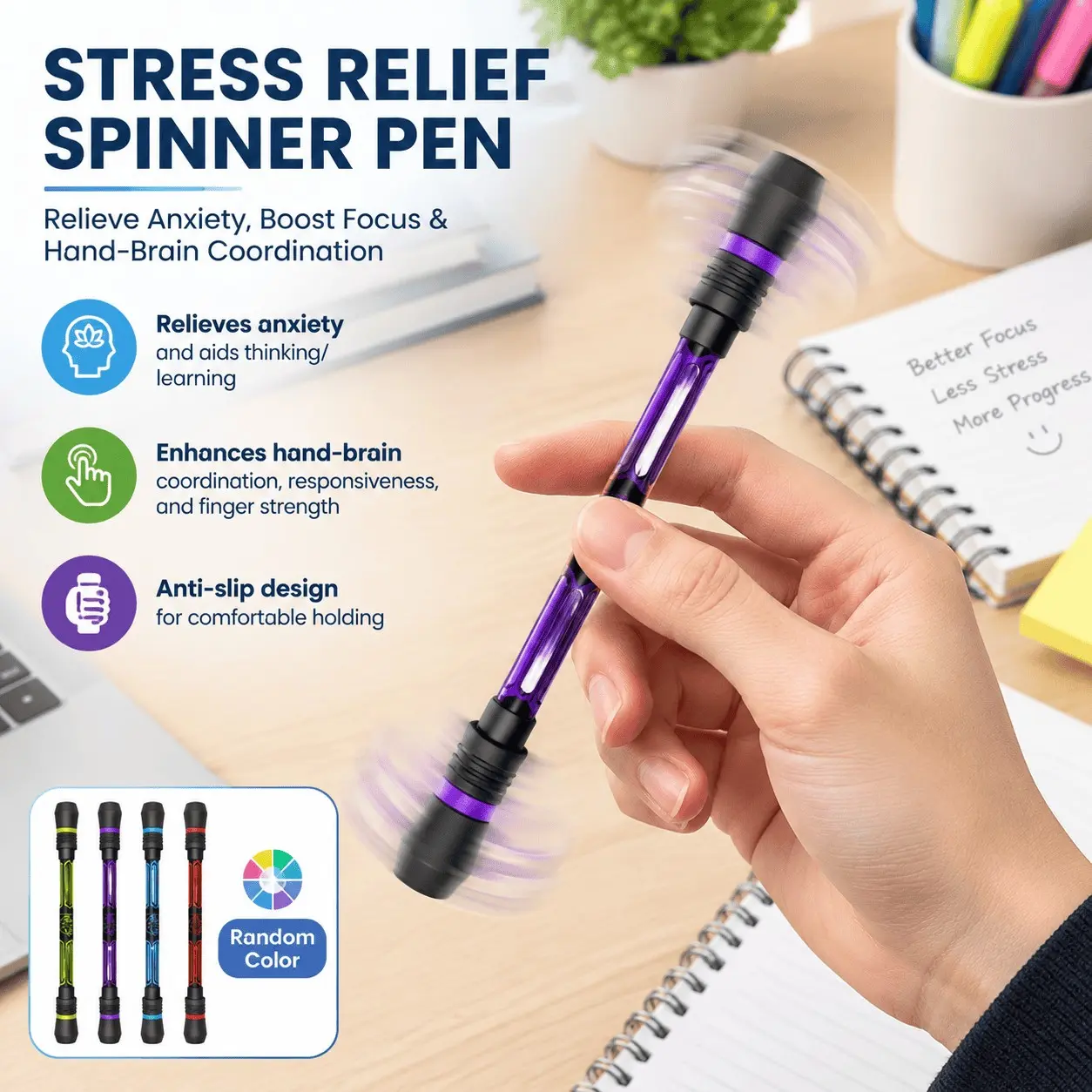 Random Color Rotating Grease Pencil, 4 Counts Multifunctional Rotating Writing Pen, Smooth Writing Pens, Anti-Anxiety Fidget Toy, Portable Focus Tool for Students & Office Workers, Office Supplies